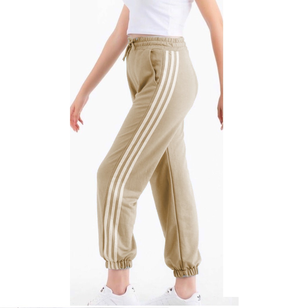 Pantaloni Trening Dama crem fashion cu dungi laterale PTD01